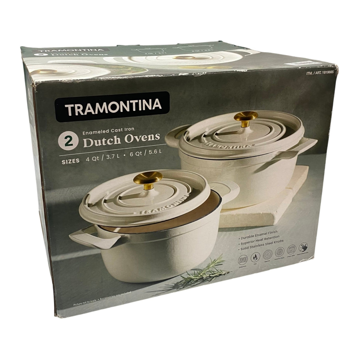 Tramontina 2x Enamelled Cast Iron Dutch Ovens - White