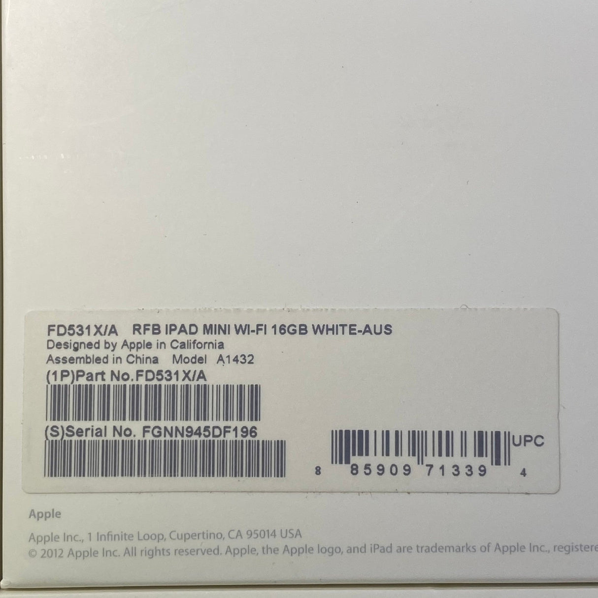 Apple Refurbished iPad Mini Wi-Fi 16GB White A1432 (2012)