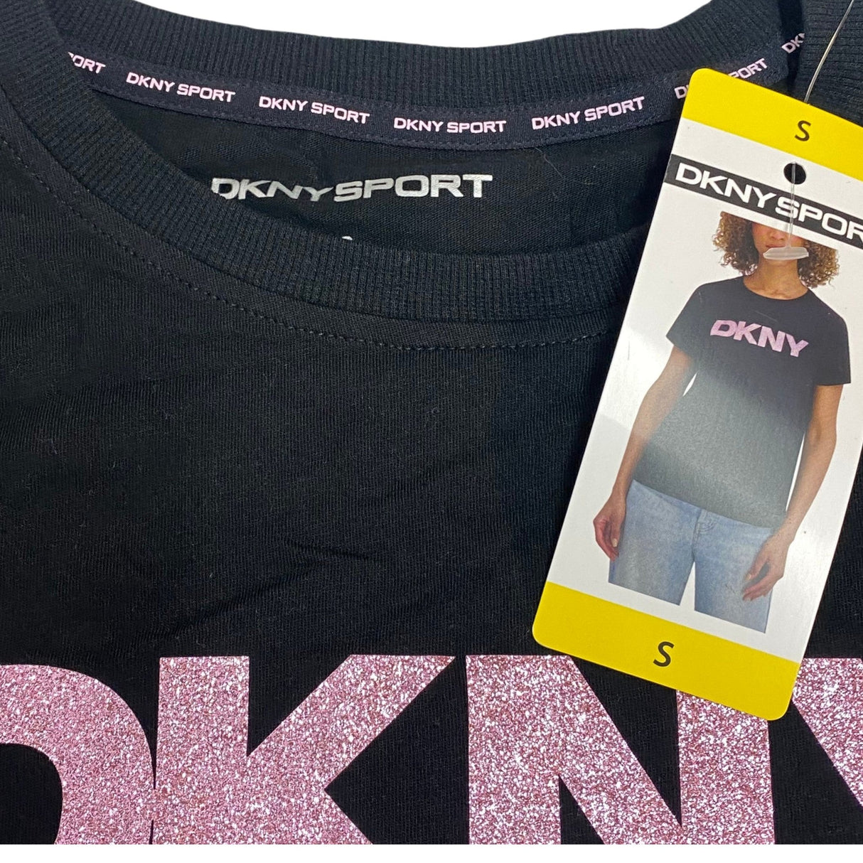 DKNY Women's Glitter Logo Sport Tee SIZE - Small