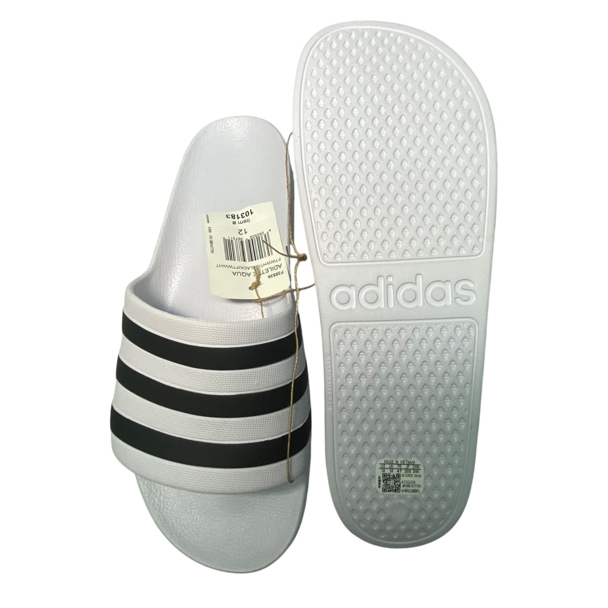 Adidas Men's Adilette Aqua Slide Sandal - White/Black SIZE - 12