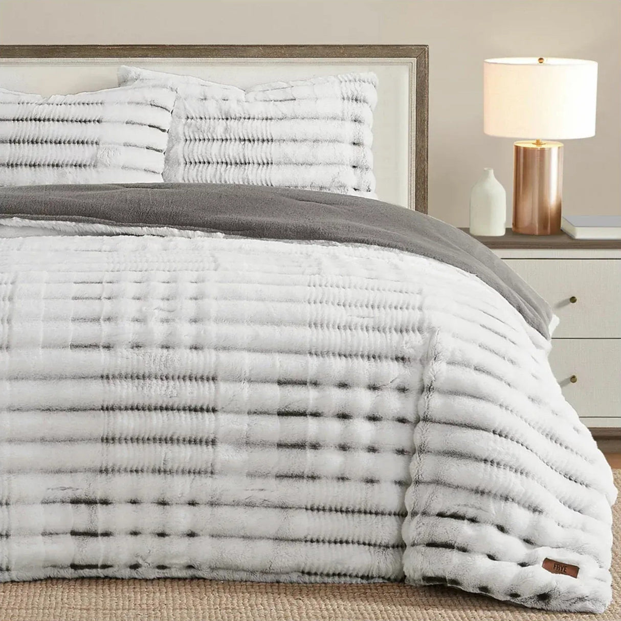 Frye 3 Piece Faux Fur Comforter Set - Queen - Grey