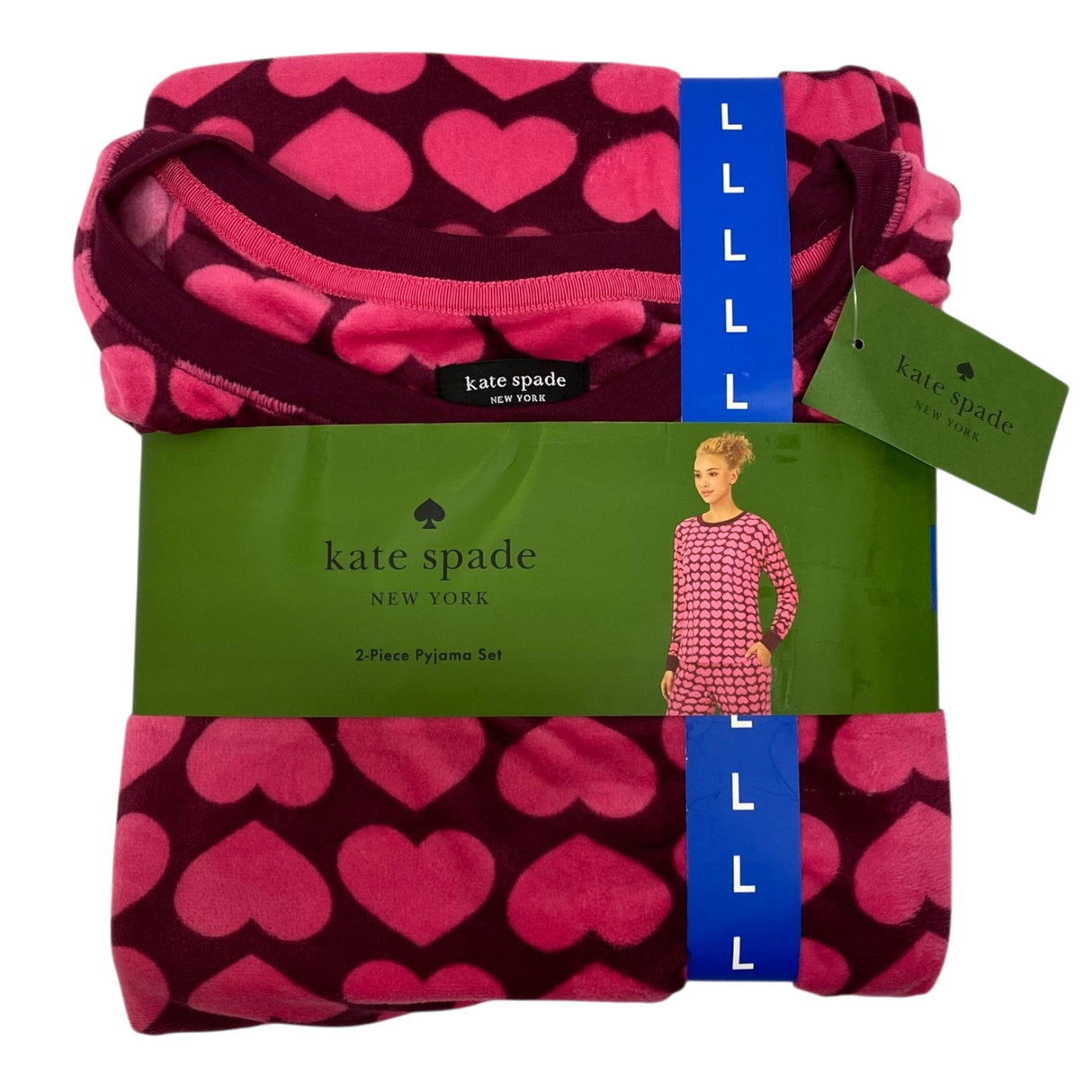 Kate Spade Women's 2 Piece Velour Pyjama Set - Hearts SIZE - Large