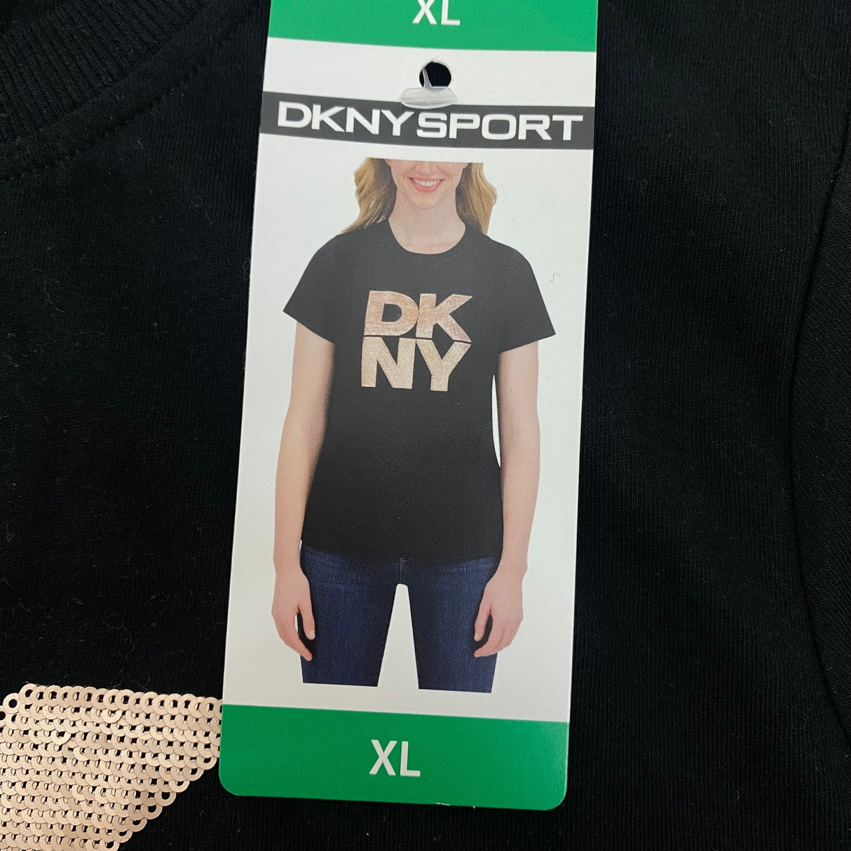DKNY Women's Sequin Logo T-Shirt SIZE - Extra Large