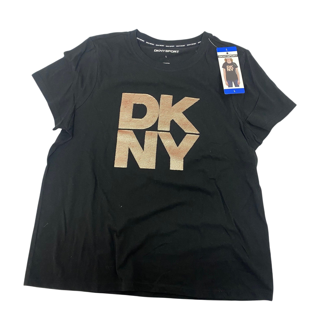 DKNY Women's Sequin Logo T-Shirt SIZE - Large