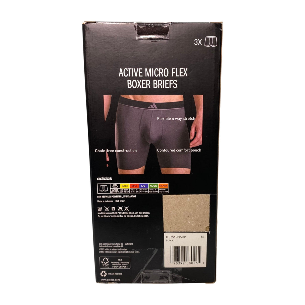 Adidas Men's 3 Pack Active Micro Flex Boxer Briefs SIZE - Extra Large