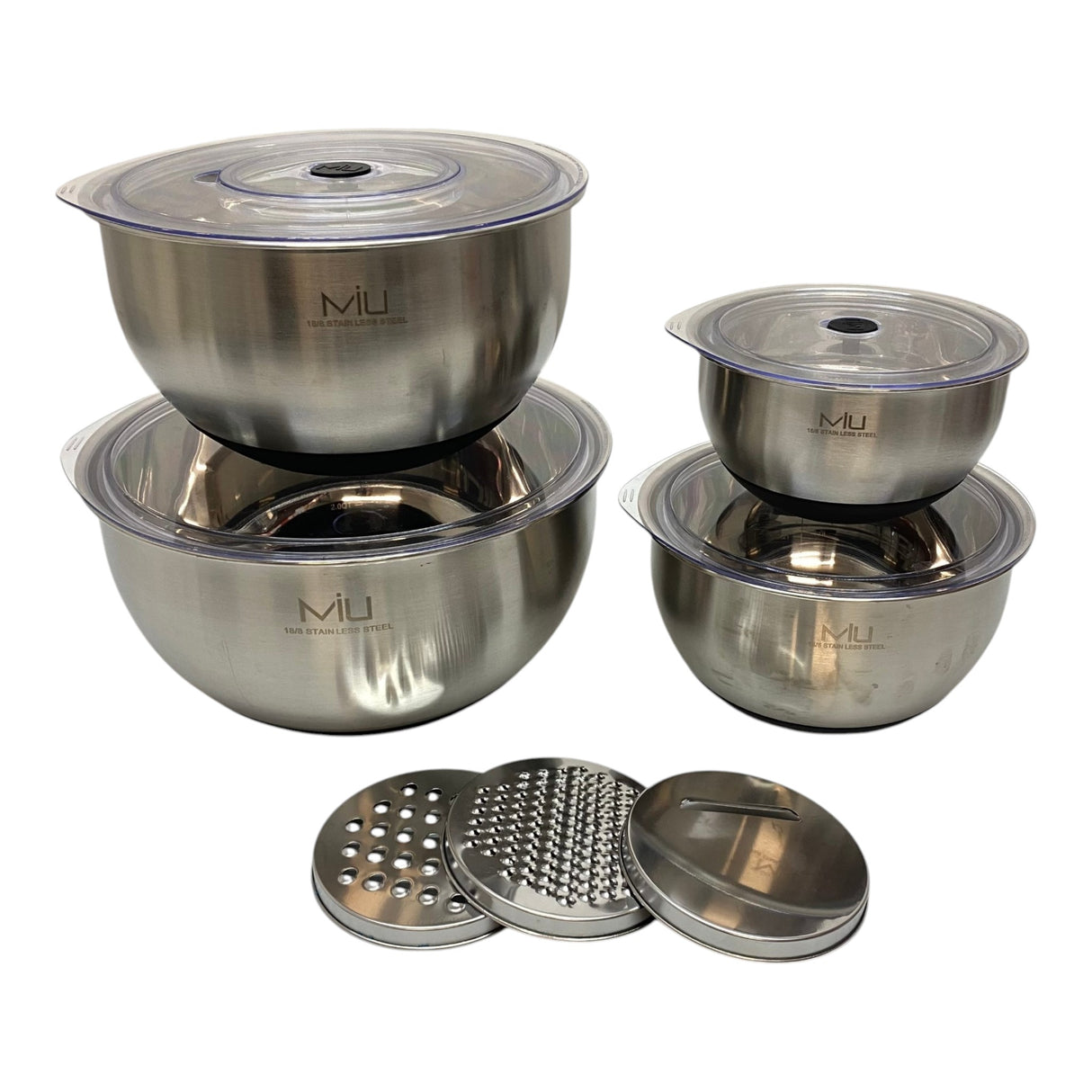 Miu 11 Piece Stainless Steel Mixing Bowl Set with Lids and Grater Attachments