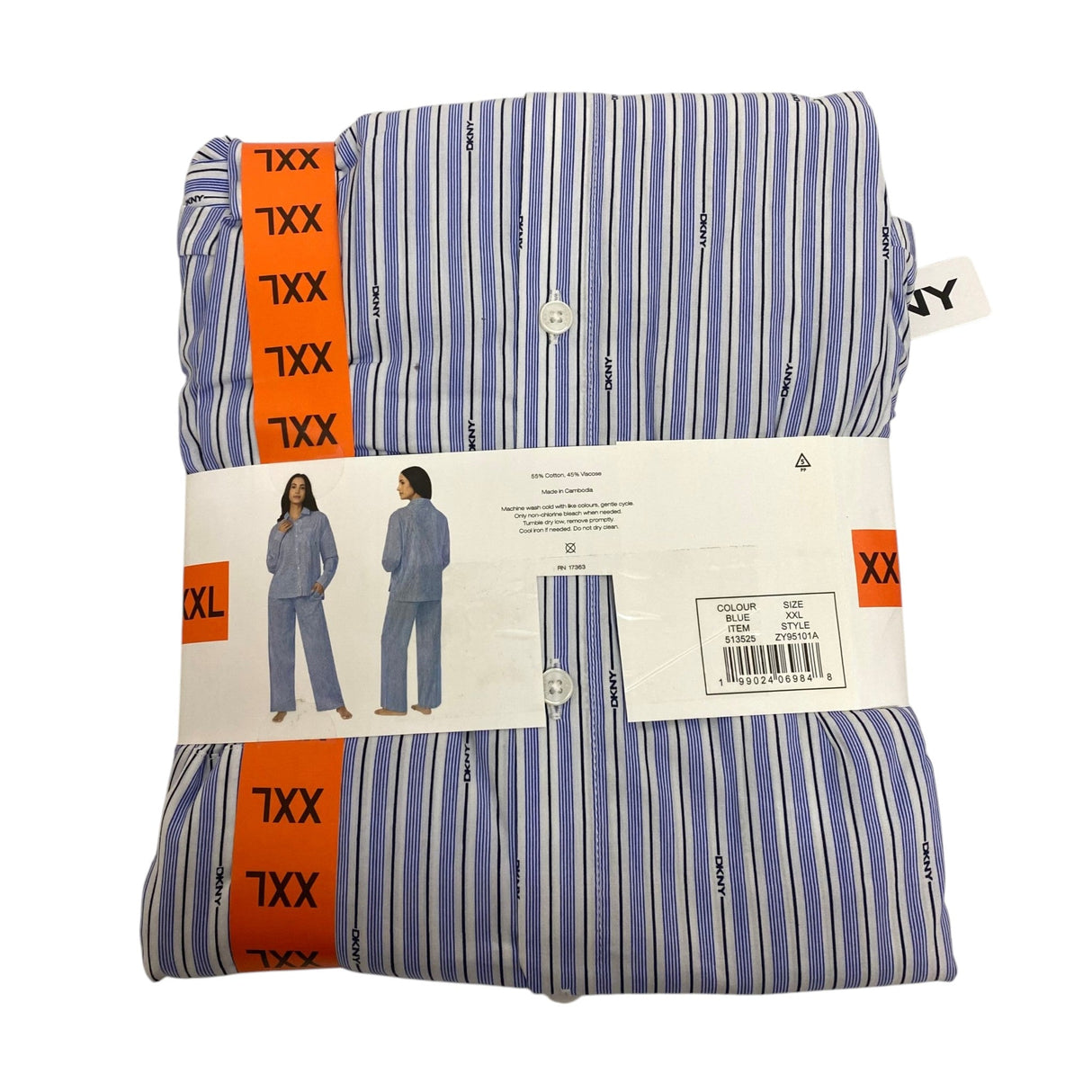 DKNY Women's 2 Piece Lightweight Woven Pyjama Set - Blue Stripe SIZE - XXL