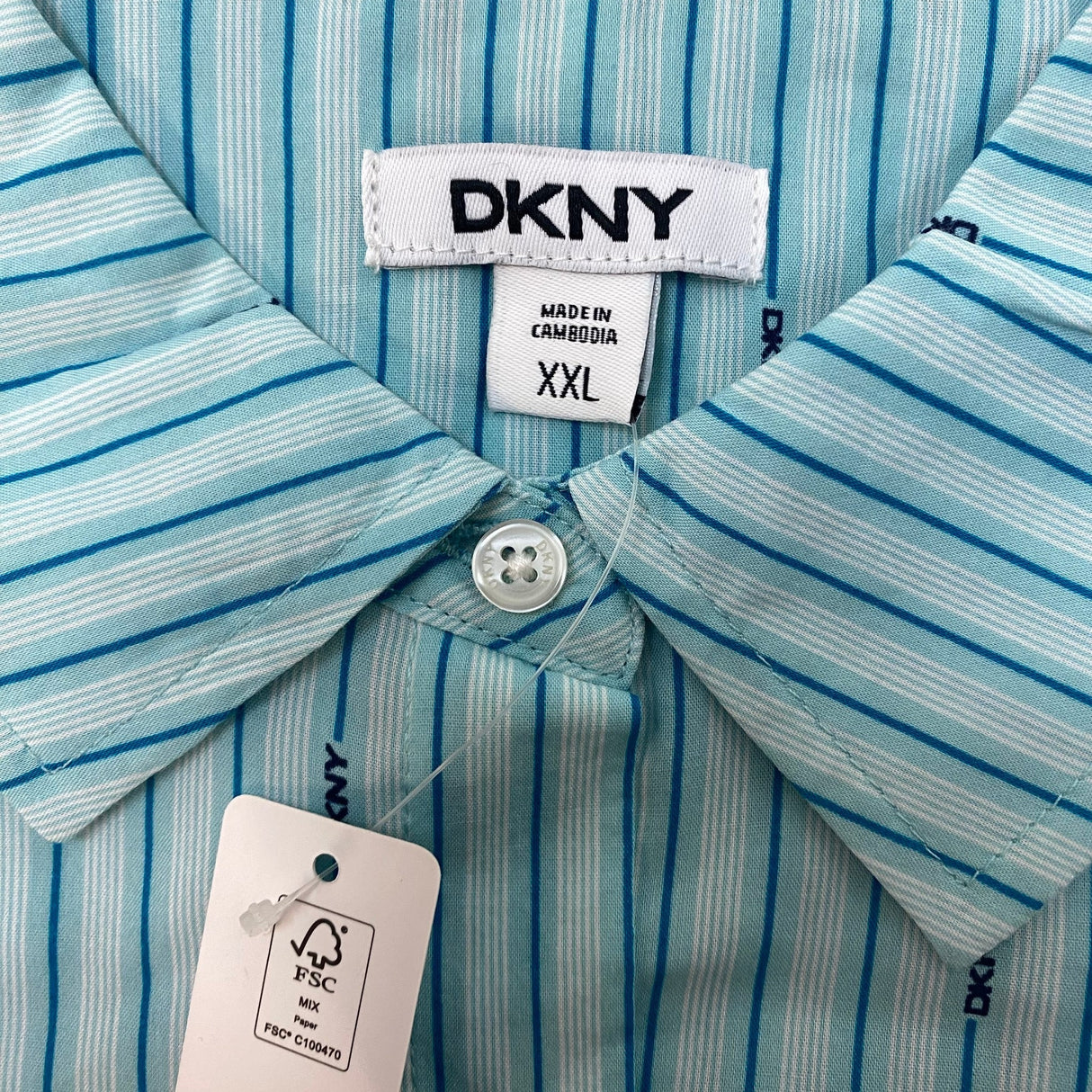 DKNY Women's 2 Piece Lightweight Woven Pyjama Set - Green Stripe SIZE - XXL
