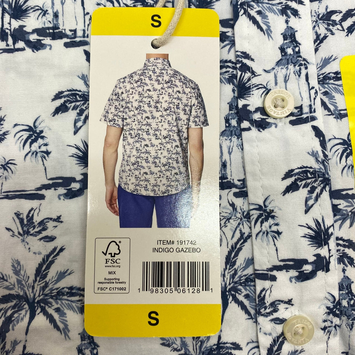 Tailor Vintage Men's Tropical Waves Shirt - White/Blue Palms SIZE - Small