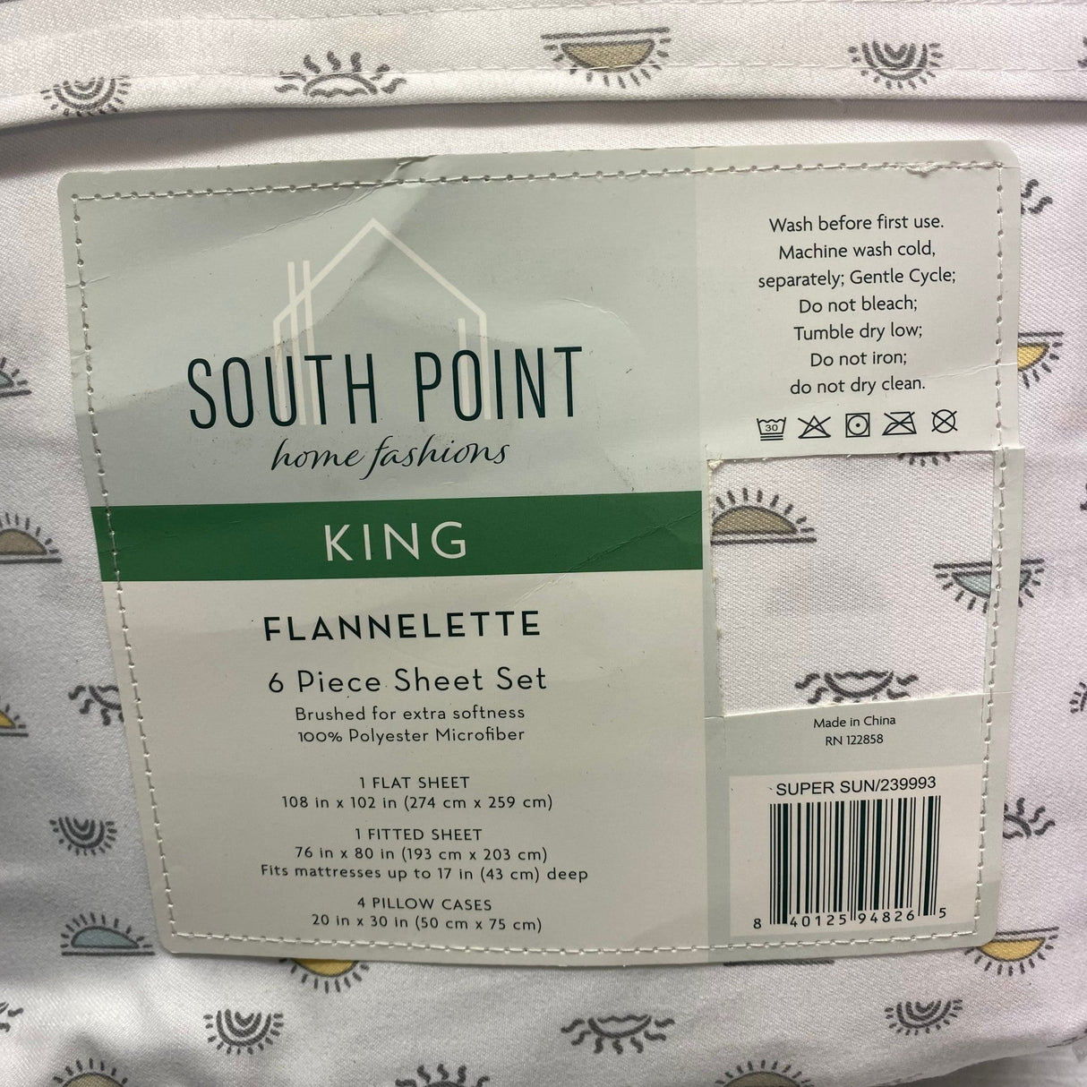 South Point Microfibre Flannelette 5 Piece King Sheet Set - Super Sun