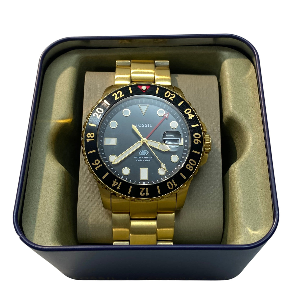 Fossil Blue GMT 46 mm Men's Gold-Tone Stainless Steel Watch