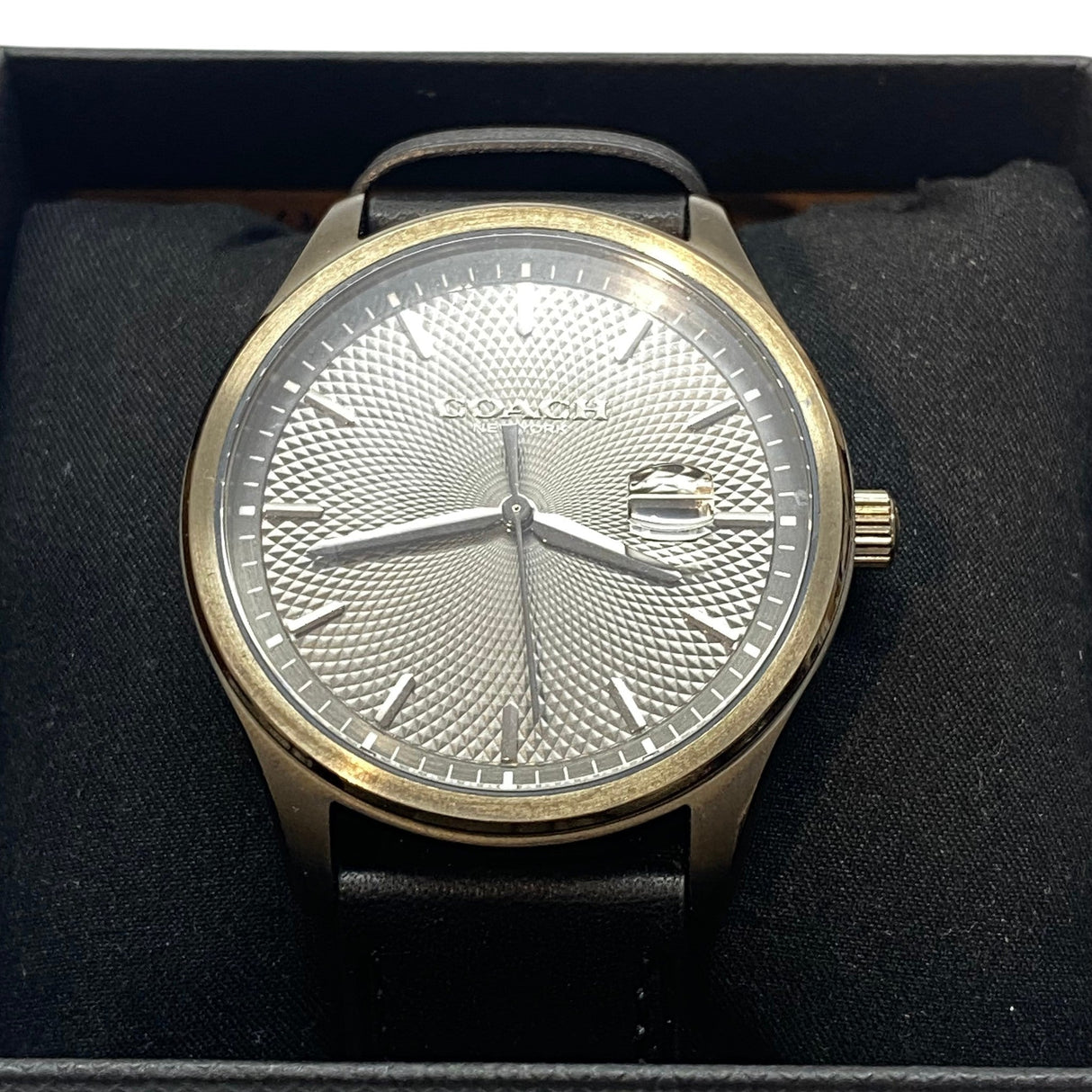 Coach Oliver Black Leather Strap Grey Dial Men's Watch
