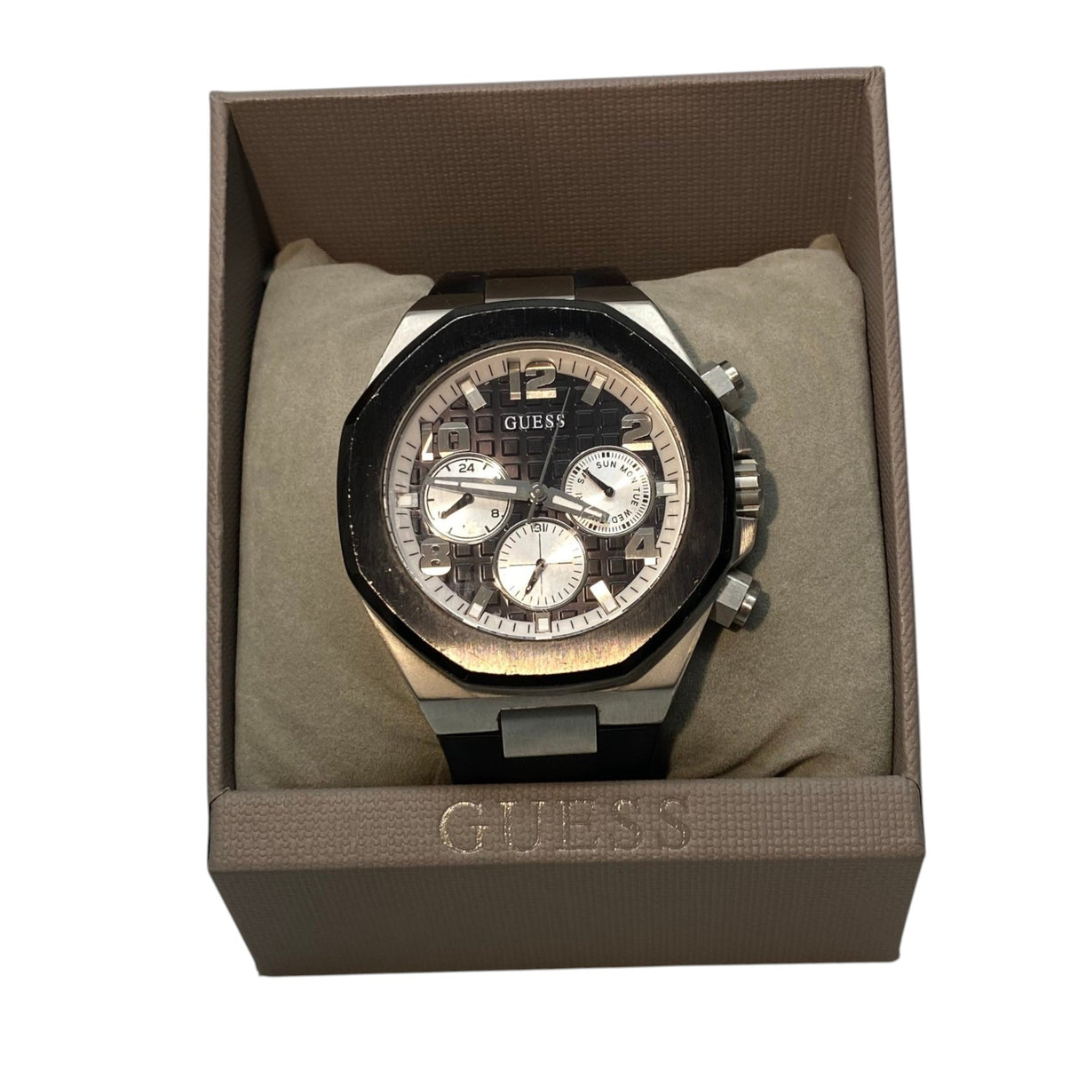 Guess 2-Tone Case Black Silicone Strap Men's Watch