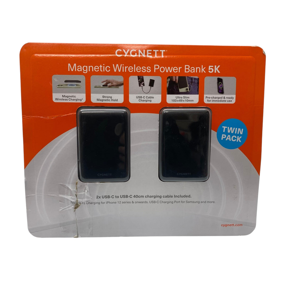 Cygnett 2 Pack Magnetic Wireless Power Bank 5K