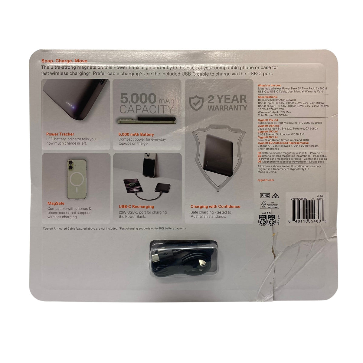 Cygnett 2 Pack Magnetic Wireless Power Bank 5K