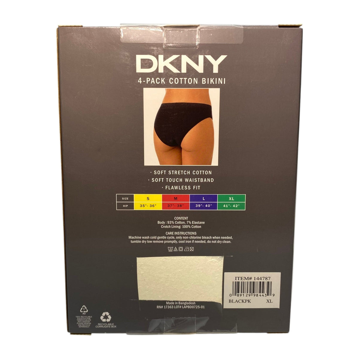 DKNY Women's 4x Cotton Bikini Brief - Black SIZE - Extra Large