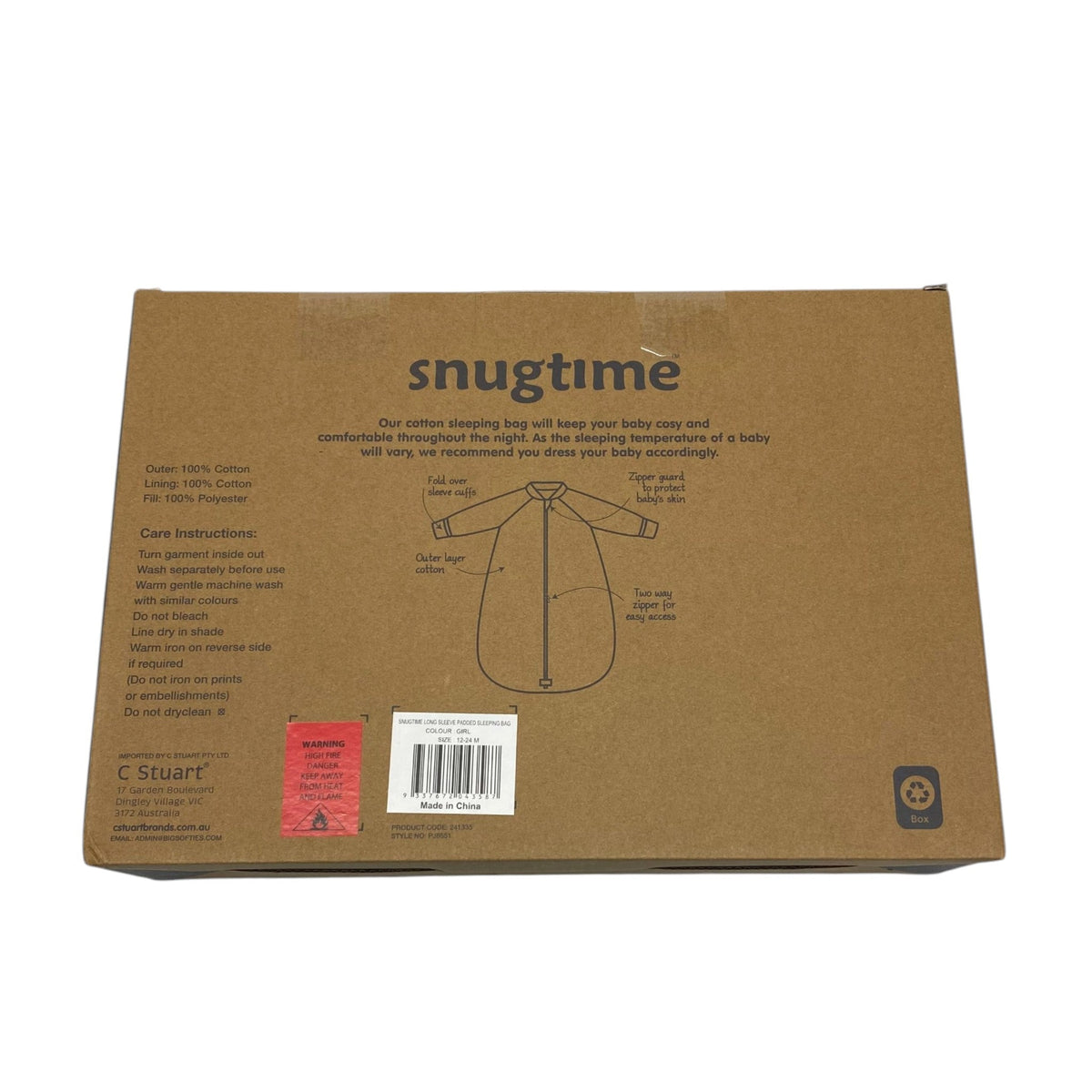 Snugtime Infant's Cotton Long Sleeve Sleeping Bag - 12-24 Months