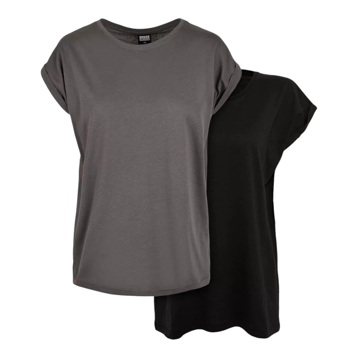 Urban Classics 2x Ladies Extended Shoulder Tee - Black & Grey