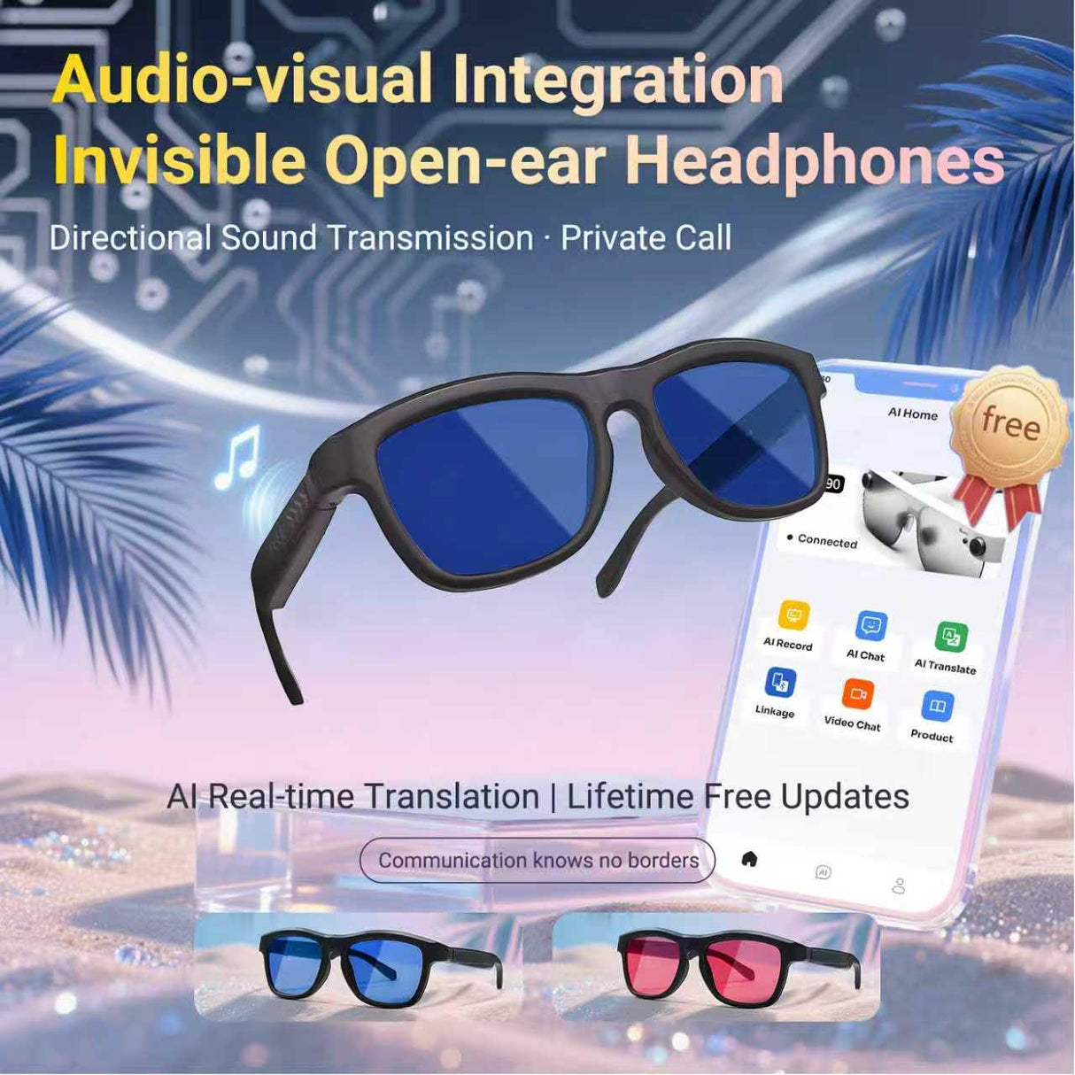 AI Intelligent Touch-Dimming Glasses with Built in Headphones GV90