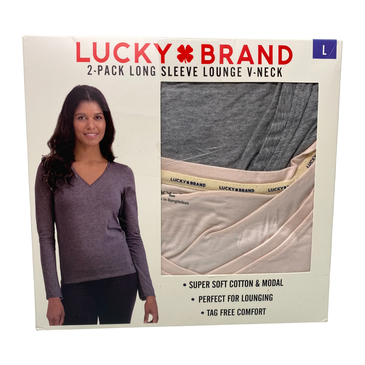 Lucky Brand 2 Pack Long Sleeve Lounge V-Neck Grey/Pink SIZE - Large