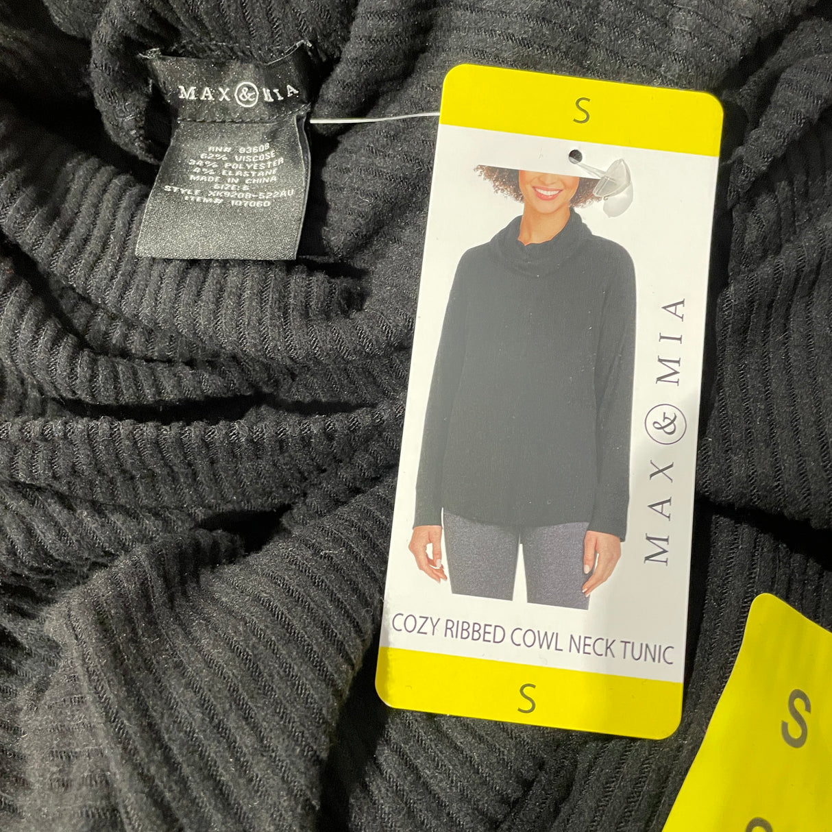 Max & Mia Women's Cozy Ribbed Cowl Neck Tunic Sweater - Black