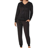 DKNY Women's 2 Piece Stretch Velour Lounge Set - Black SIZE - XXL