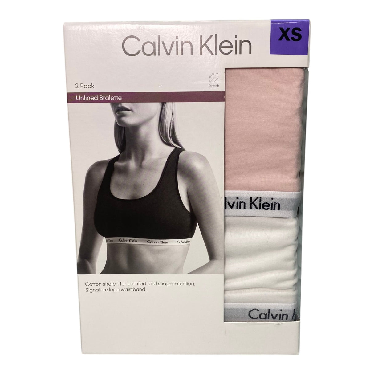 Calvin Klein 2x Women's Unlined Bralette Pink/White - Extra Small