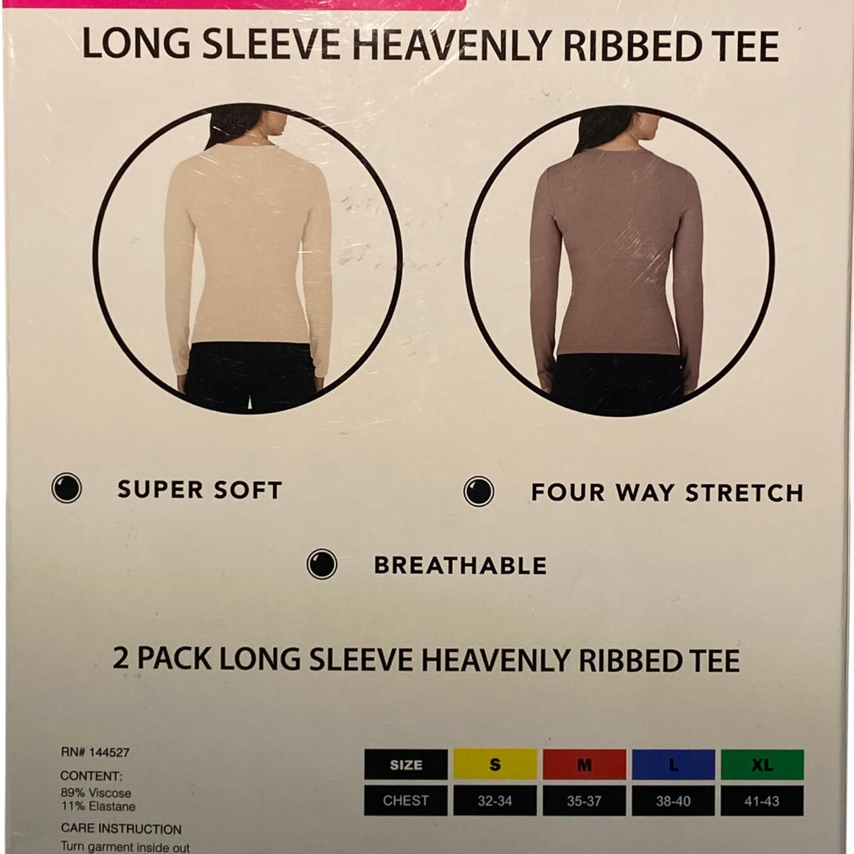 Yogalicious 2x Women's Long Sleeve Heavenly Ribbed Tee Cream/Pink SIZE - Large
