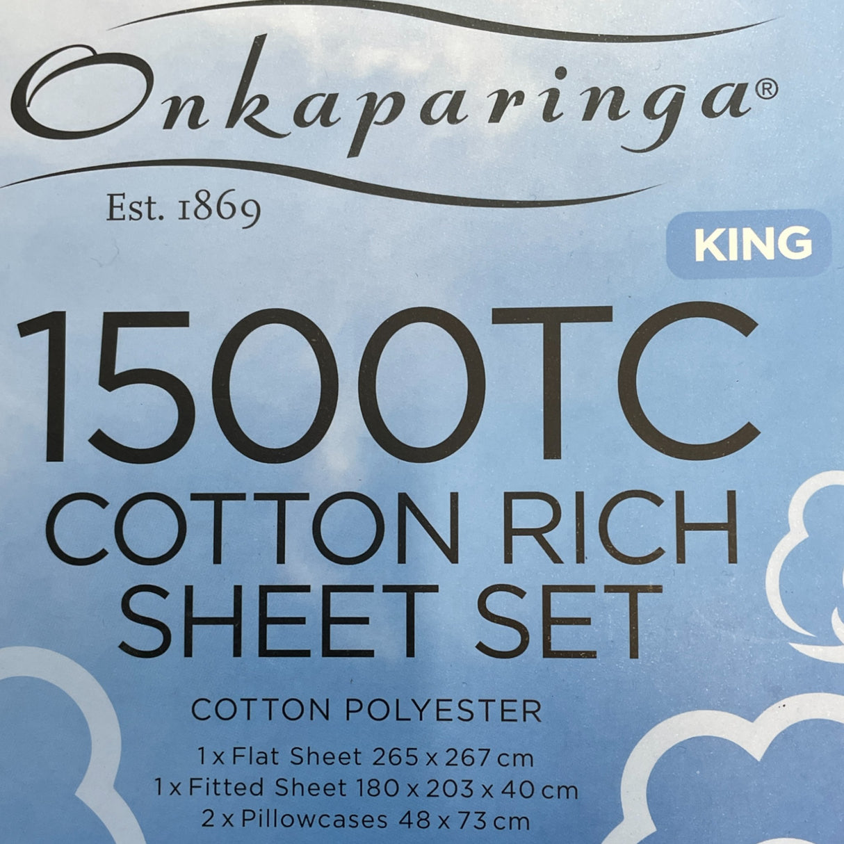 Onkaparinga Cotton Rich 1500 Thread Count Sheet King 4 Piece Set - White