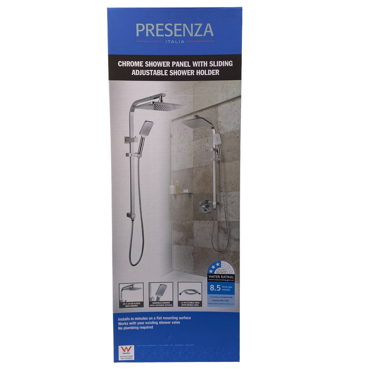 Presenza Chrome Shower Panel With Sliding Adjustable Shower Holder