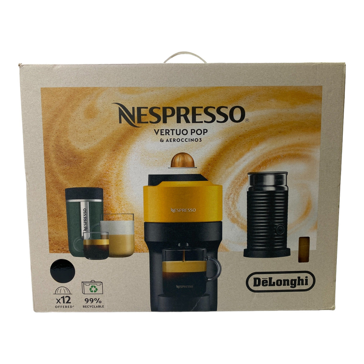 DeLonghi Nespresso Vertuo Pop Capsule Coffee Machine with Aeroccino 3 - Black