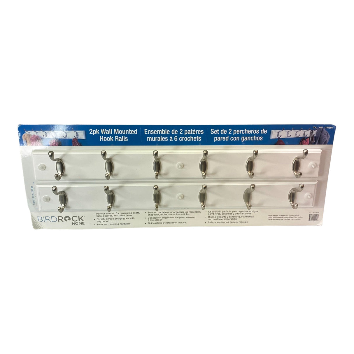 Bird Rock 2 Pack Wall Mounted Hook Rails