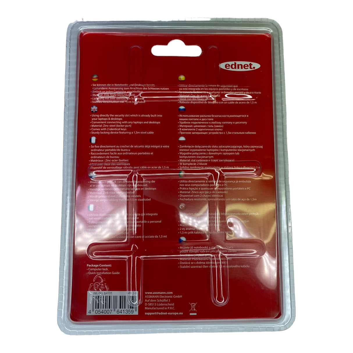 ednet Notebook Lock K-Slot with 2 Keys