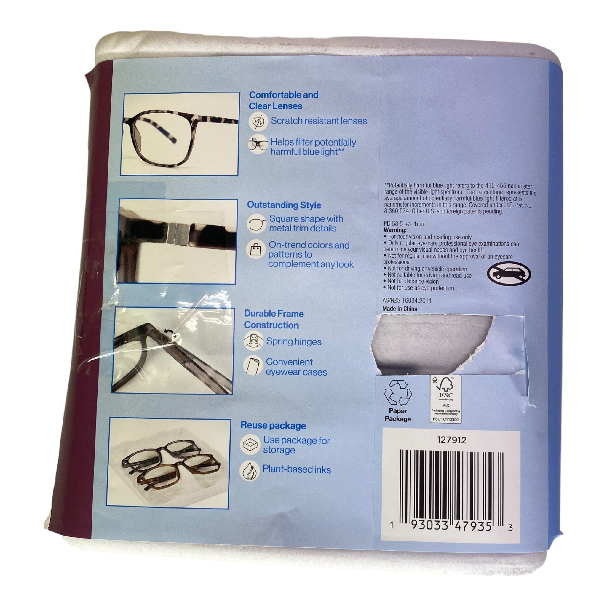 Foster Grant 2x Blue Light Reading Glasses
