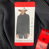 Max & Mia Women's Cozy Ribbed Cowl Neck Tunic Sweater - Black