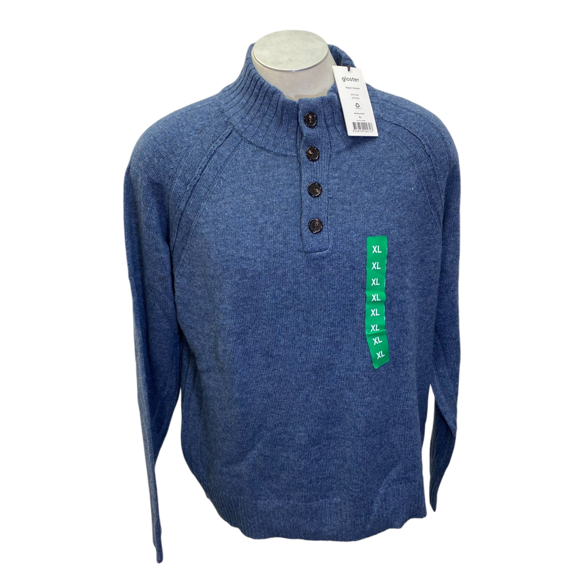 Gloster Men's 4 Button Raglan Wool Sweater SIZE - Extra Large