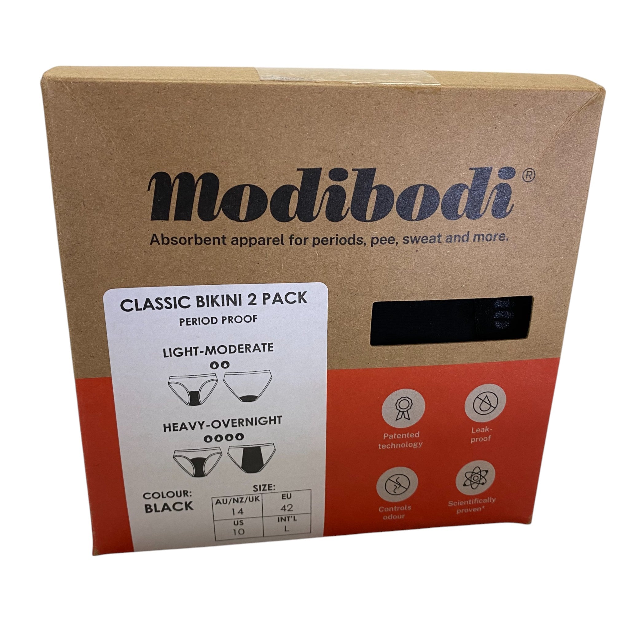 ModiBodi 2x Period Proof Classic Women's Bikini - Light/Heavy - New And Unworn SIZE - Large