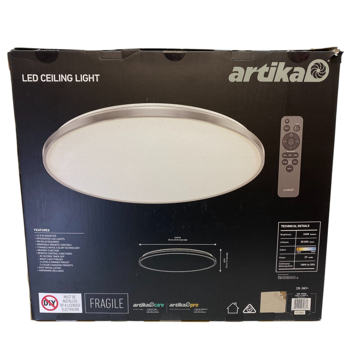 Artika Jupiter LED Ceiling Light with Remote Control 58cm