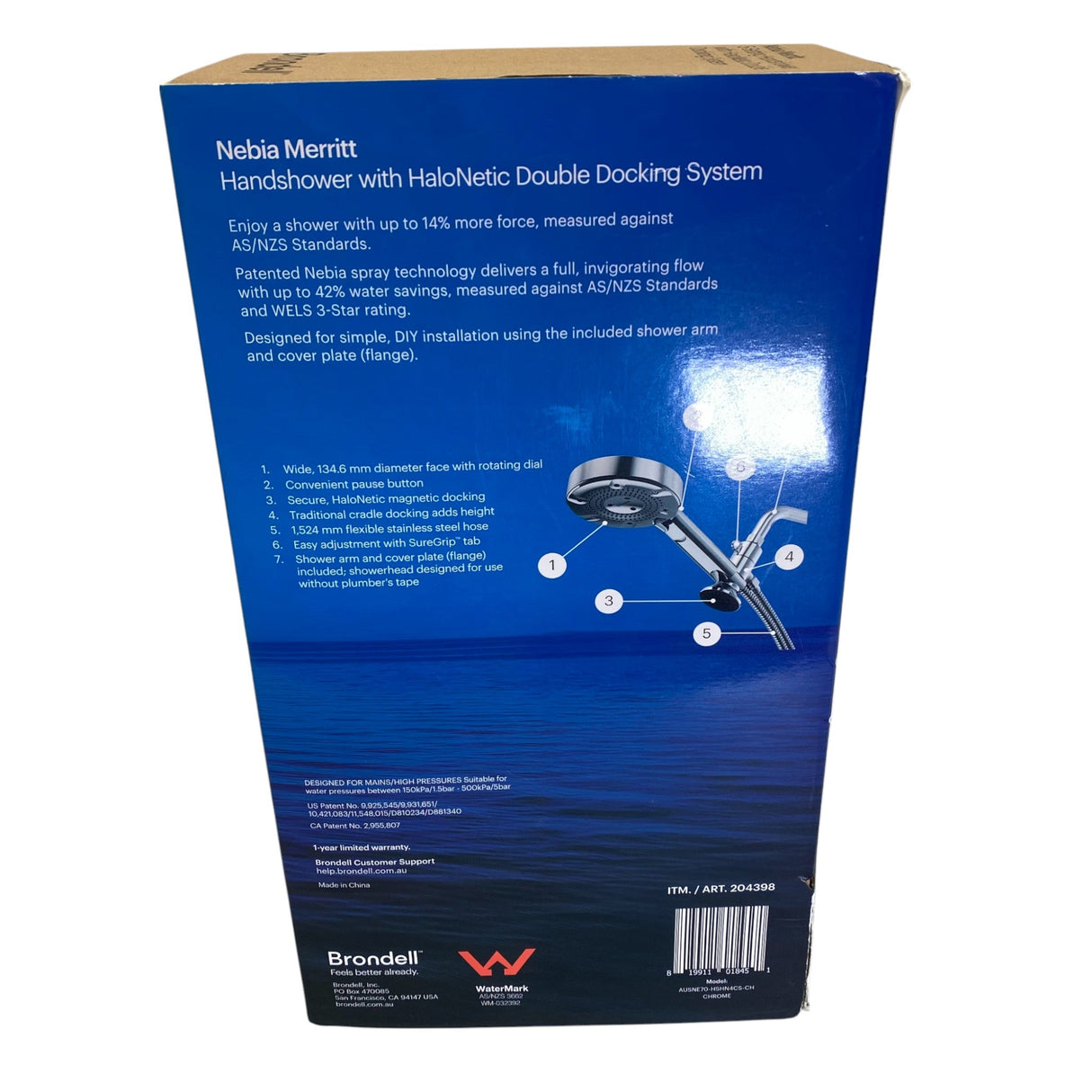 Brondell Nebia Merritt 5-setting Handheld Shower Head with HaloNetic Double Docking System