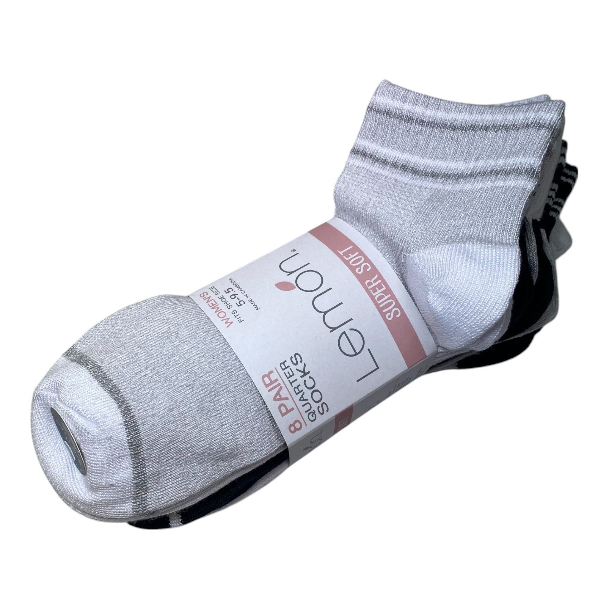 Lemon 8x Women's Super Soft Quarter Socks - Black & White