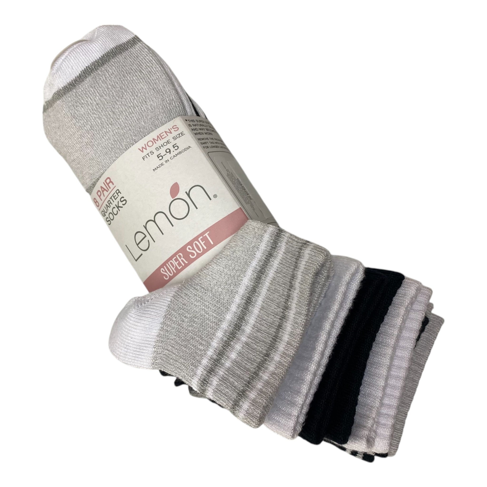 Lemon 8x Women's Super Soft Quarter Socks - Black & White