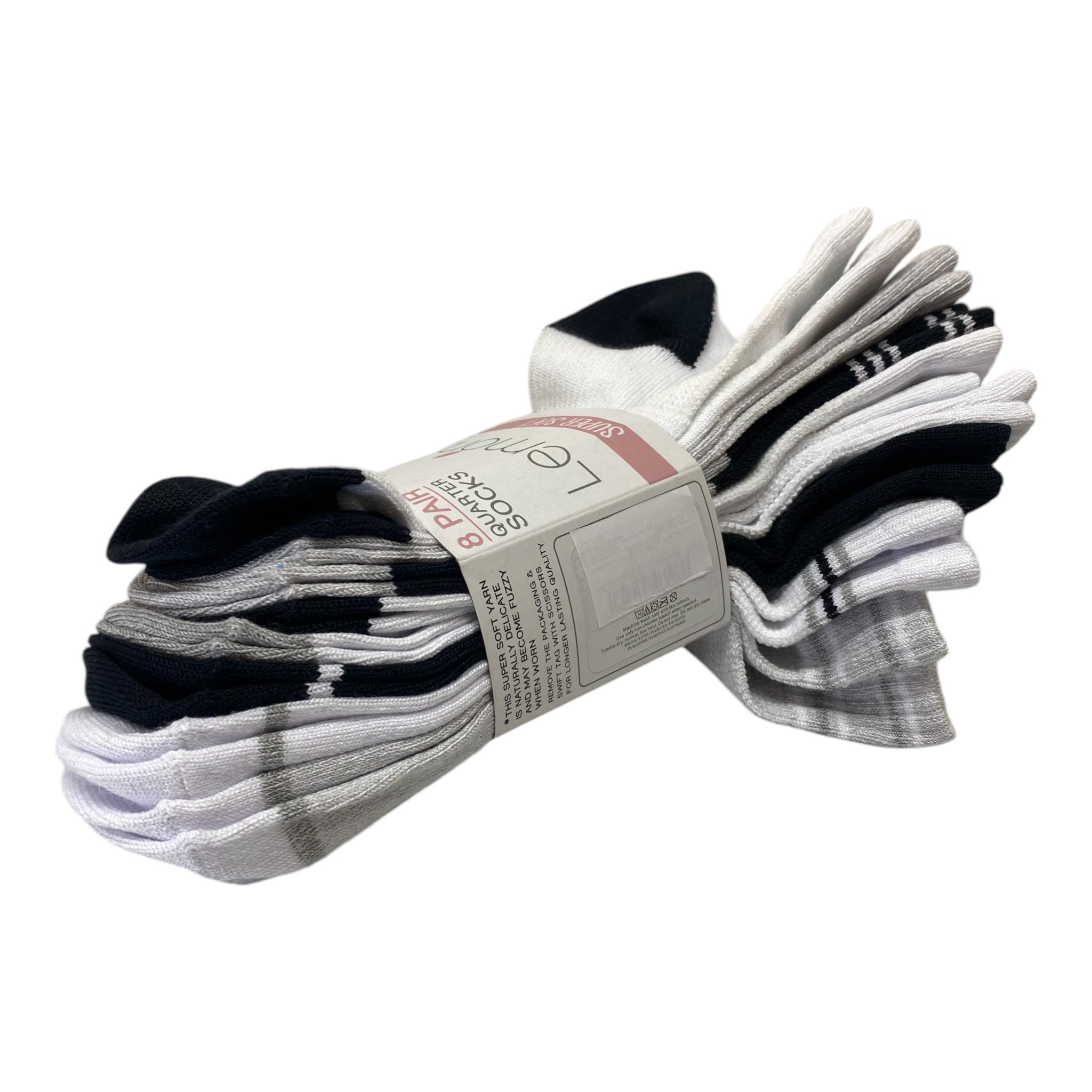 Lemon 8x Women's Super Soft Quarter Socks - Black & White