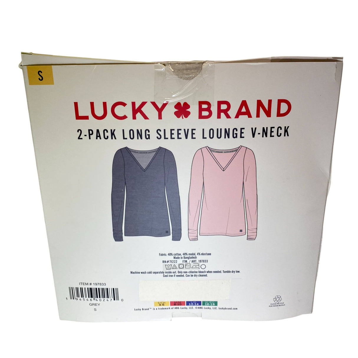 Lucky Brand 2 Pack Long Sleeve Lounge V-Neck Pink/Grey SIZE - Small