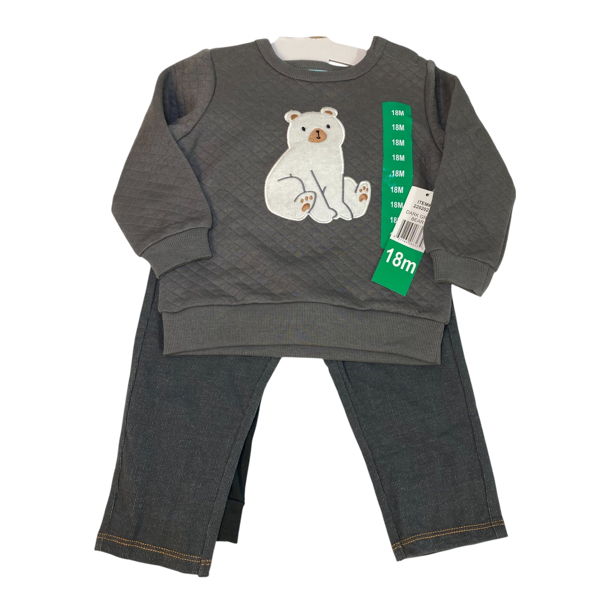 Pekkle Boys 3 Piece Clothing Set - Dark Grey Bear 18M