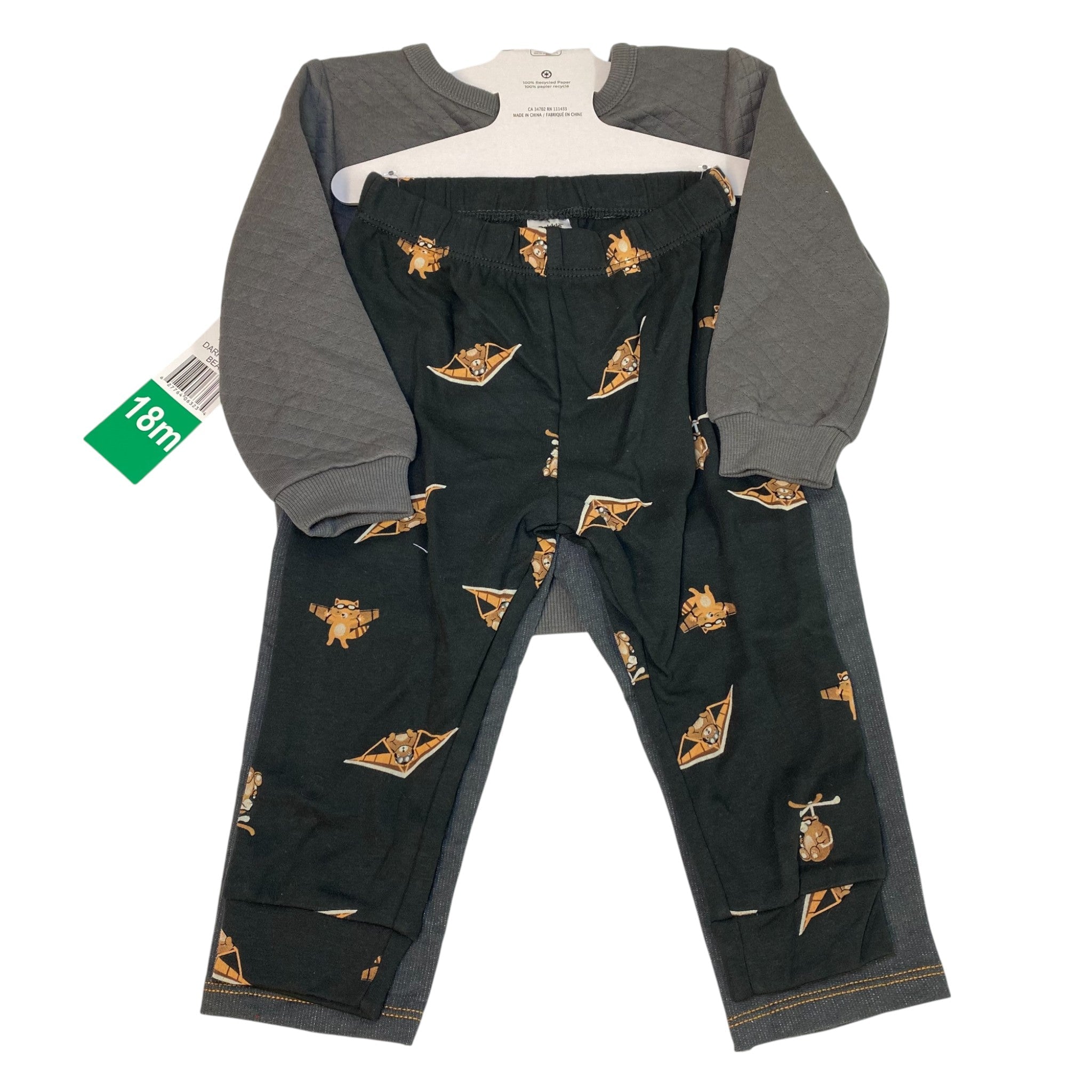 Pekkle Boys 3 Piece Clothing Set - Dark Grey Bear 18M