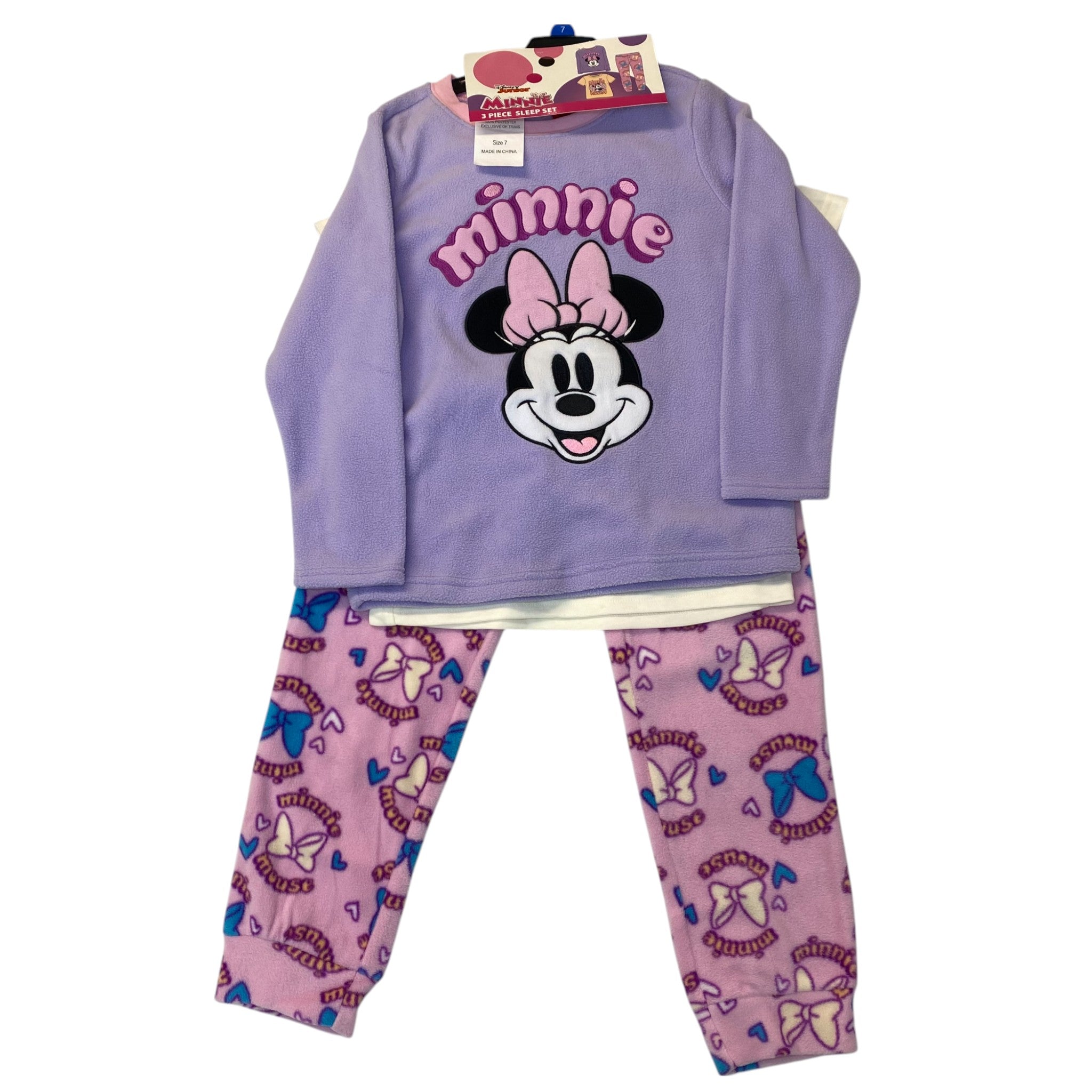 Disney Girls Minnie Mouse 3 Piece Sleep Set SIZE - 7
