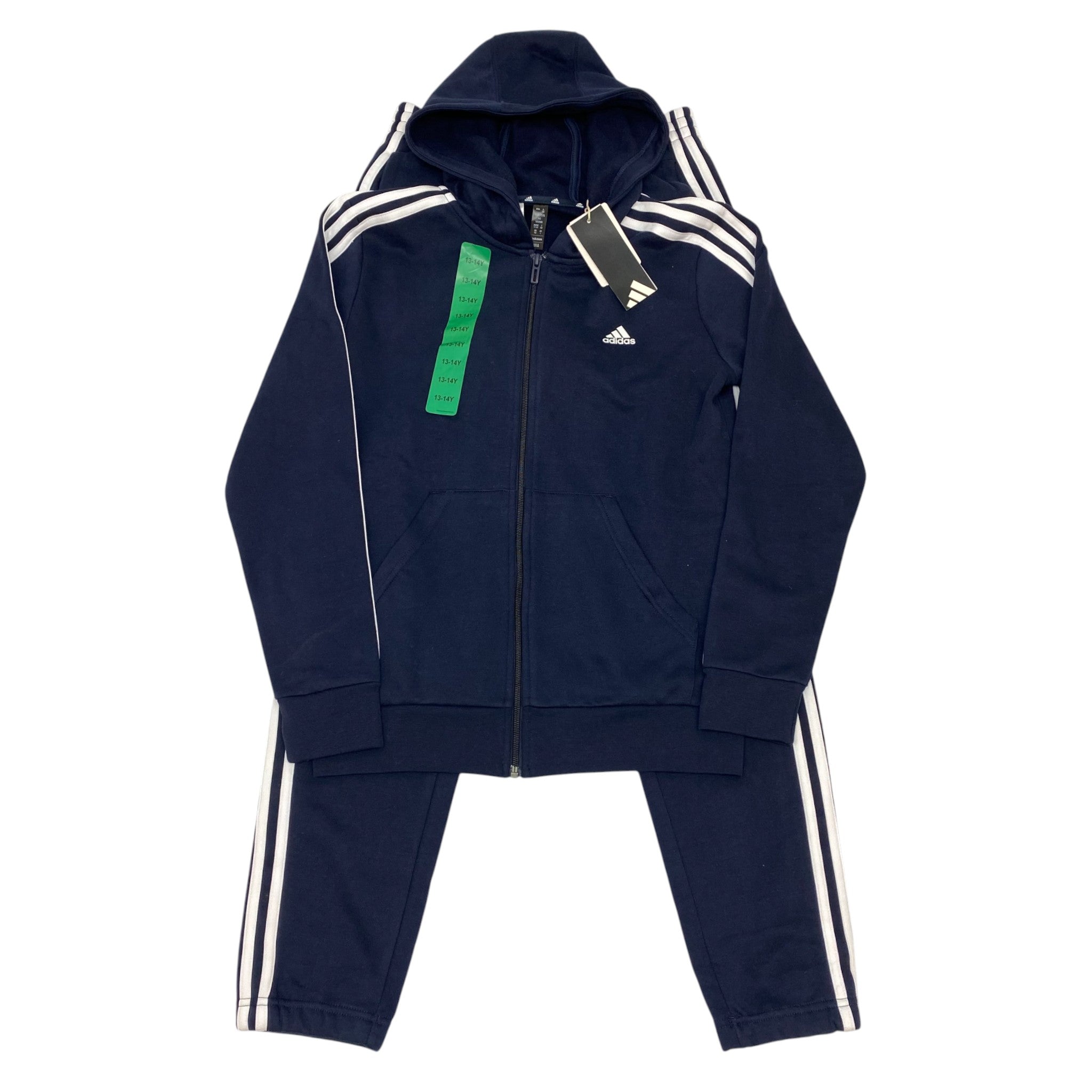 Adidas 3 Stripe Hooded Zip Top and Full Length Pants - 13-14Y SIZE - 14