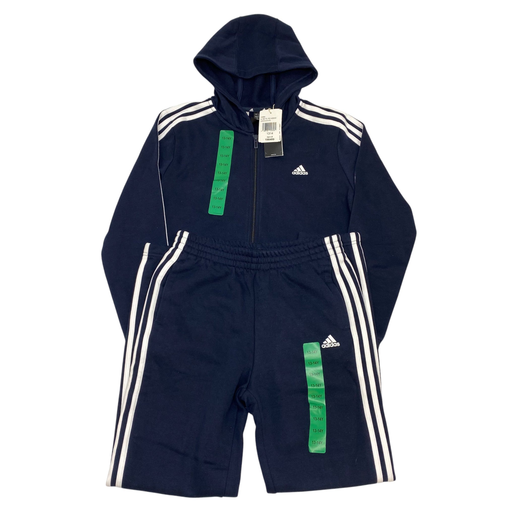 Adidas 3 Stripe Hooded Zip Top and Full Length Pants - 13-14Y SIZE - 14