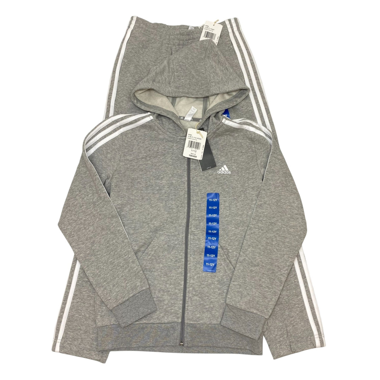 Adidas 3 Stripe Hooded Zip Top and Full Length Pants - 11-12Y SIZE - 12