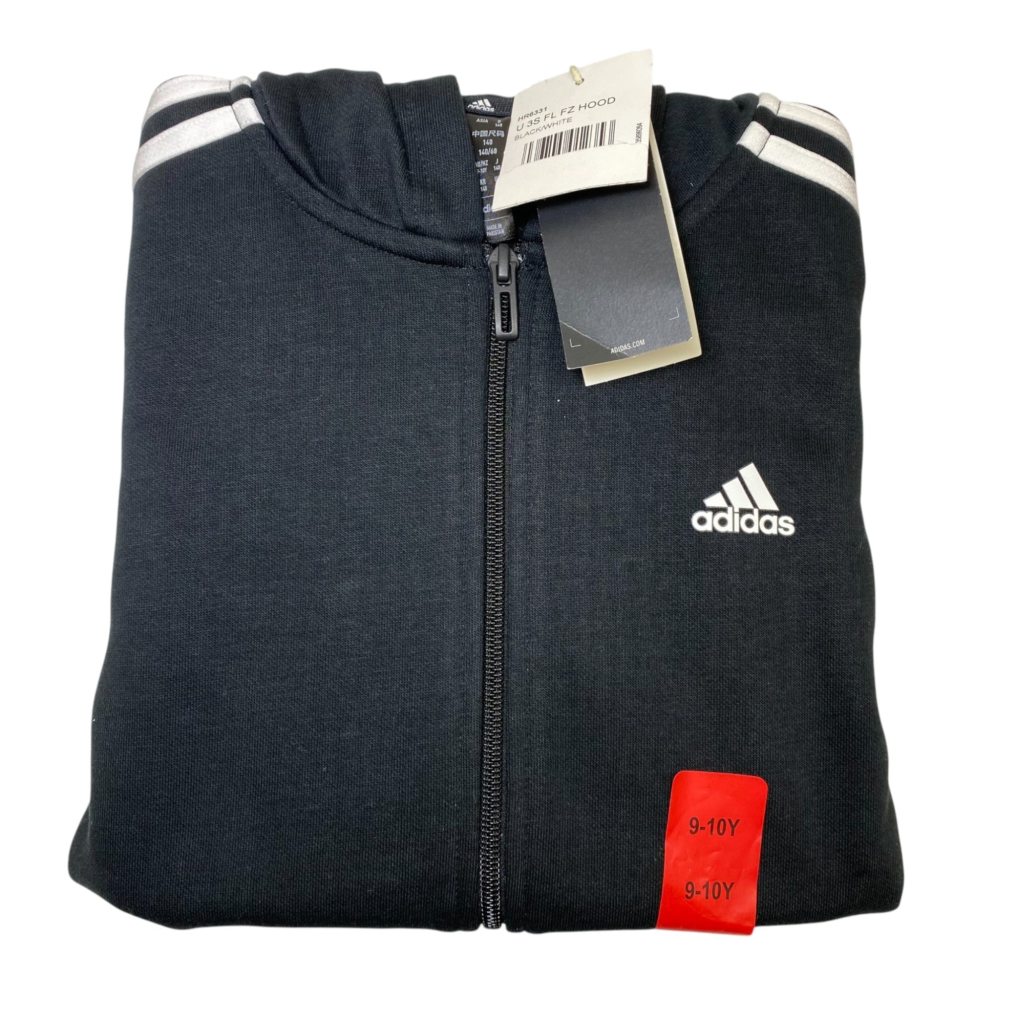 Adidas 3 Stripe Full Zip Hooded Top - 9-10Y SIZE - 10